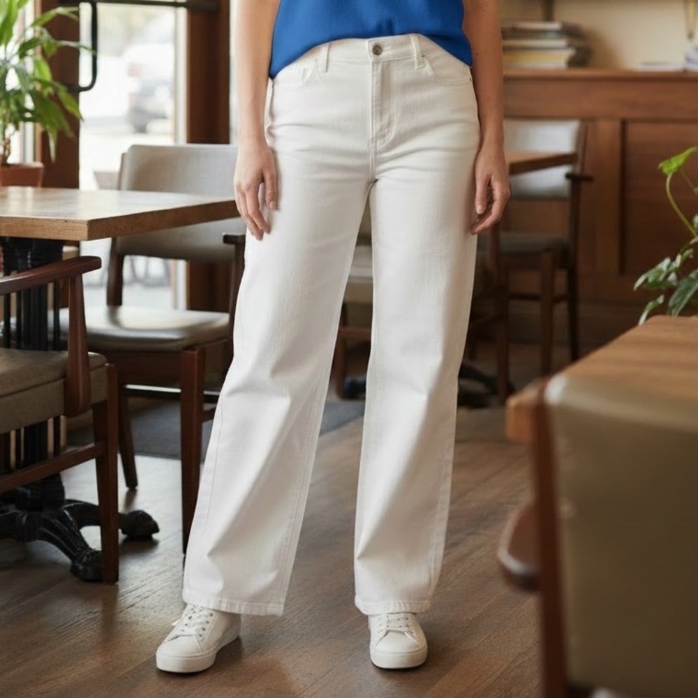 J.Crew White Wide Leg Cropped Pants 30 High Rise Elastic Waist Coastal Grandma